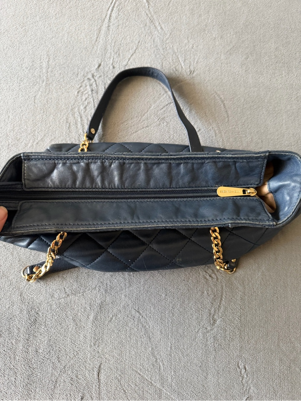 Michael Kors Blue Navy Quilted Tote with Gold Chain Handles - Picture 6 of 10